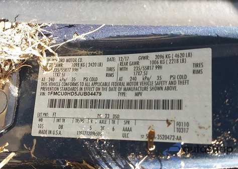 2018 Ford Escape Sel from USA, damaged, VIN 1FMCU0HD5JUB04479